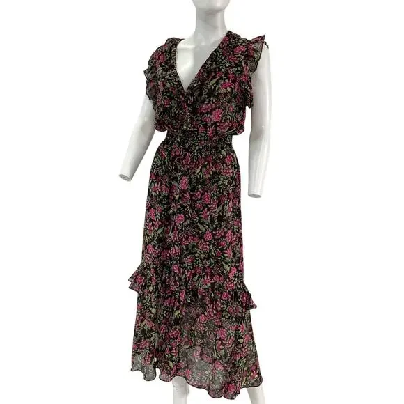 Misa Los Angeles Ruffled Flora Fuchsia Kidada Dress Size M
